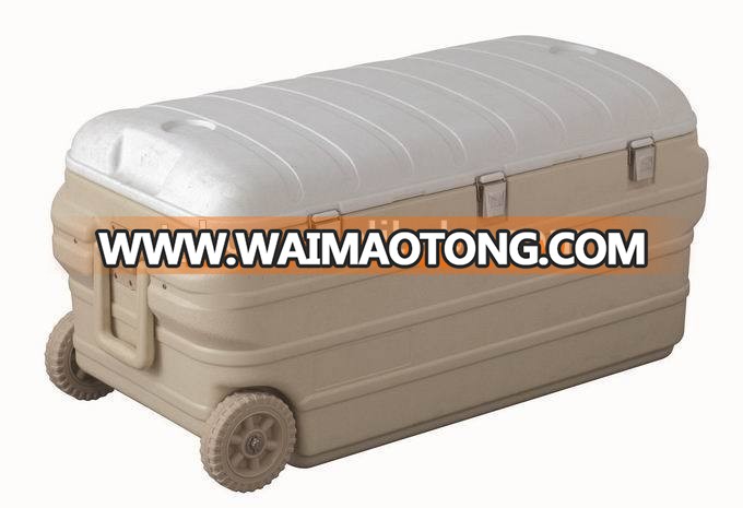 Factory direct sell 160L insulated camping ,food transport cooler box with wheels